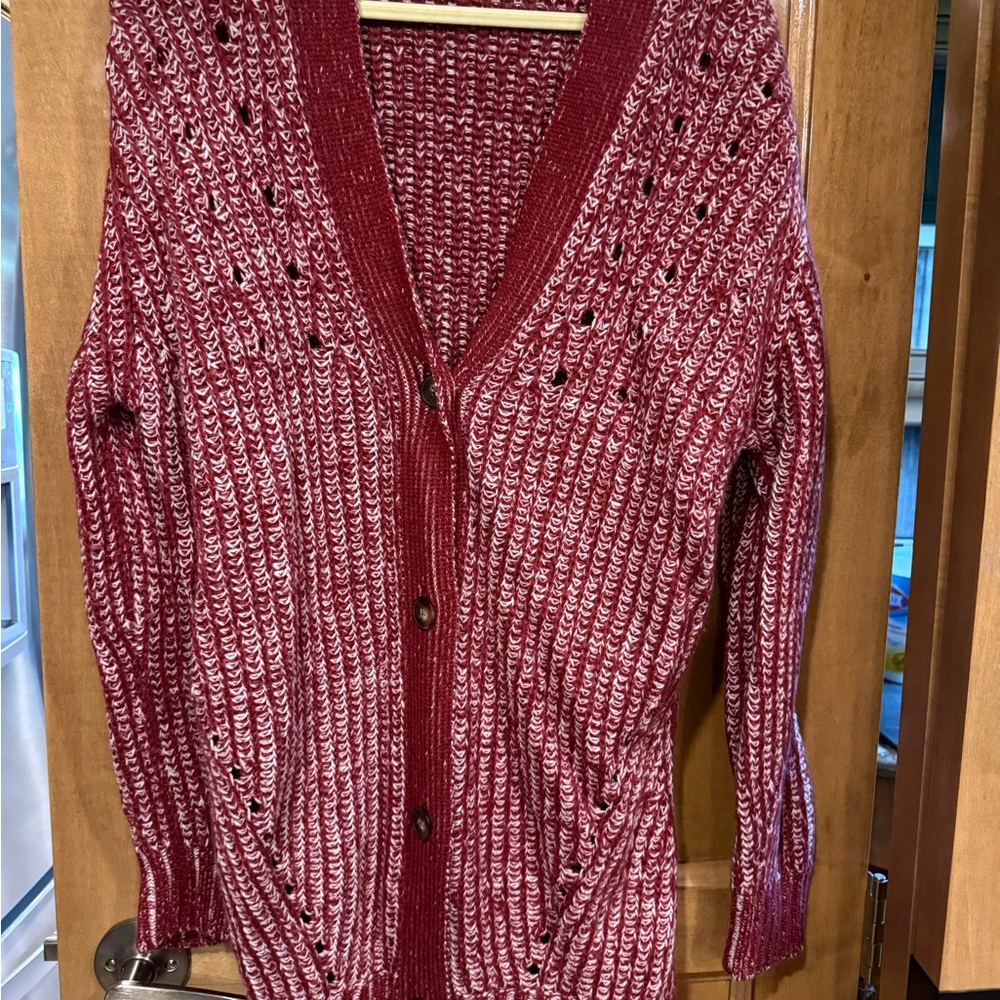 Johnny Was Red Cardigan Sweater Chunky Knit